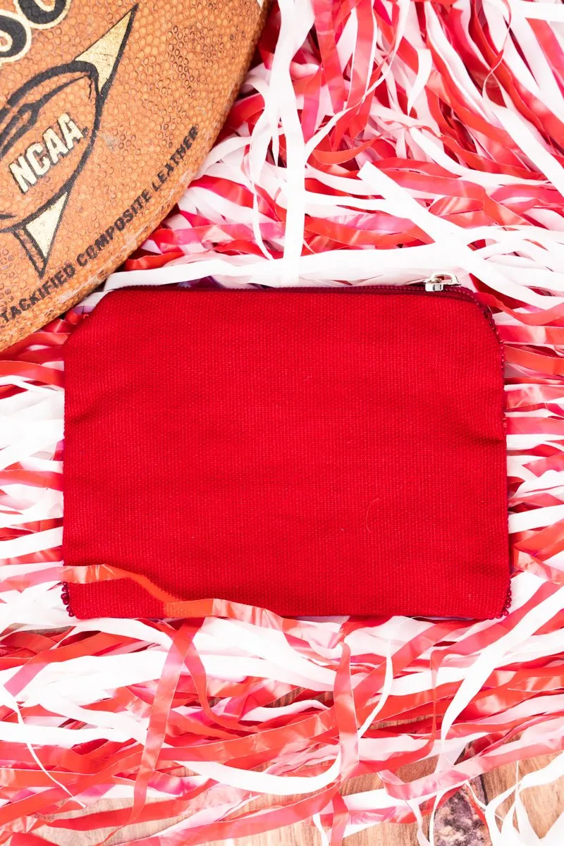 Viola Game Day Y'all Red and White Seed Bead Coin Purse