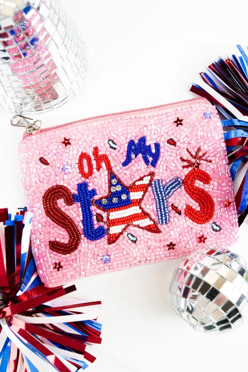 Viola Pink 'Oh My Stars' Seed Bead Coin Purse