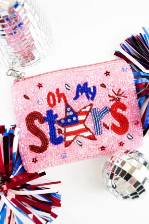 Viola Pink 'Oh My Stars' Seed Bead Coin Purse