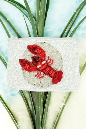 Viola Red Lobster White Seed Bead Coin Purse