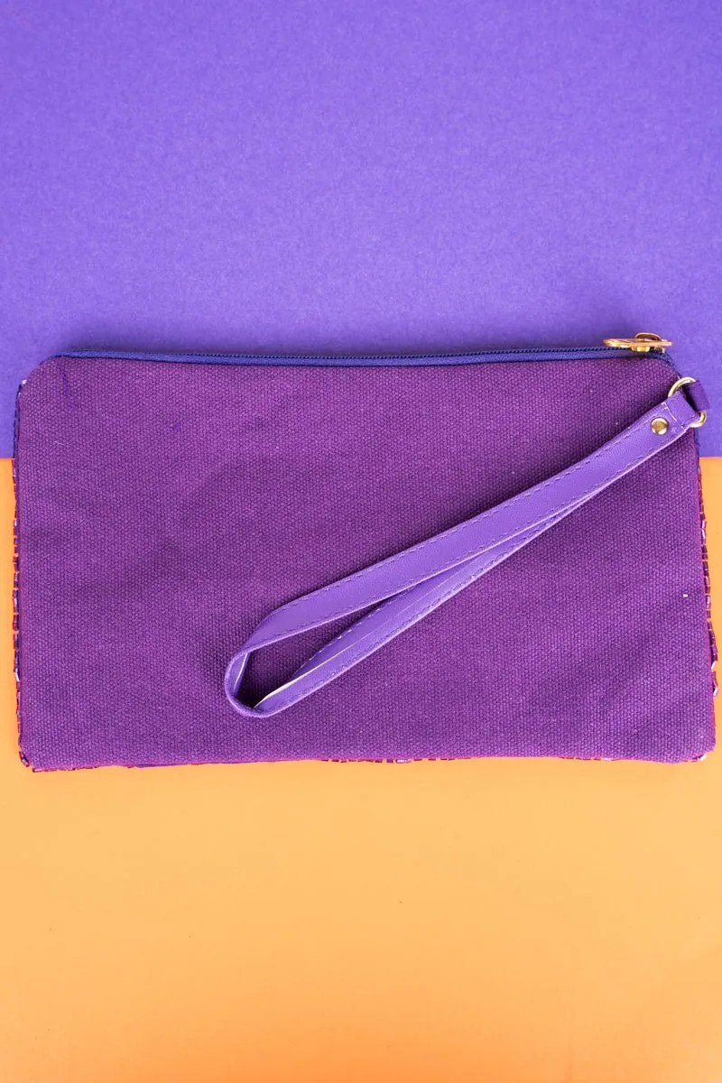 Viola 'Spooky' Purple Seed Bead Wristlet Coin Purse