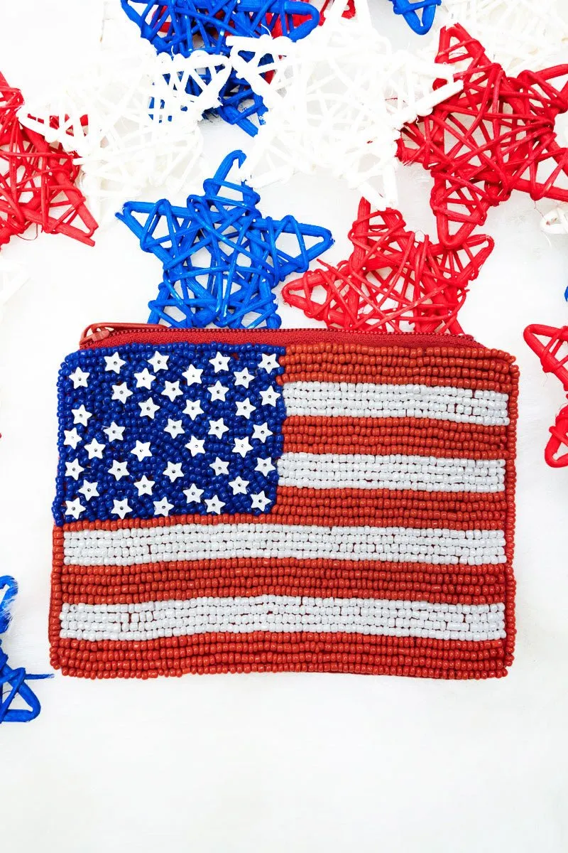 Viola USA Flag Seed Bead Coin Purse