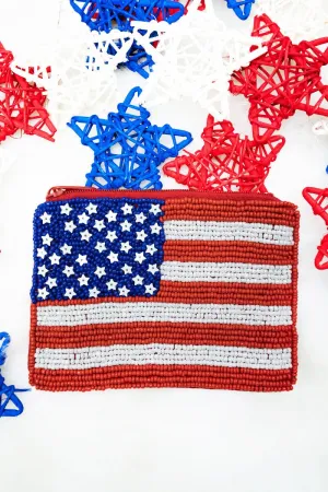 Viola USA Flag Seed Bead Coin Purse