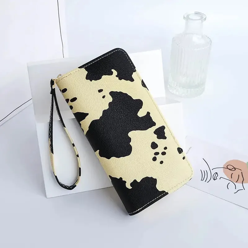 Women's Cute Versatile Faux Leather Cow Print Long Wallet
