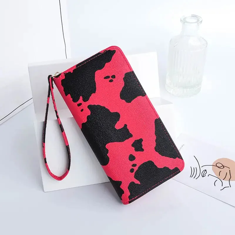 Women's Cute Versatile Faux Leather Cow Print Long Wallet