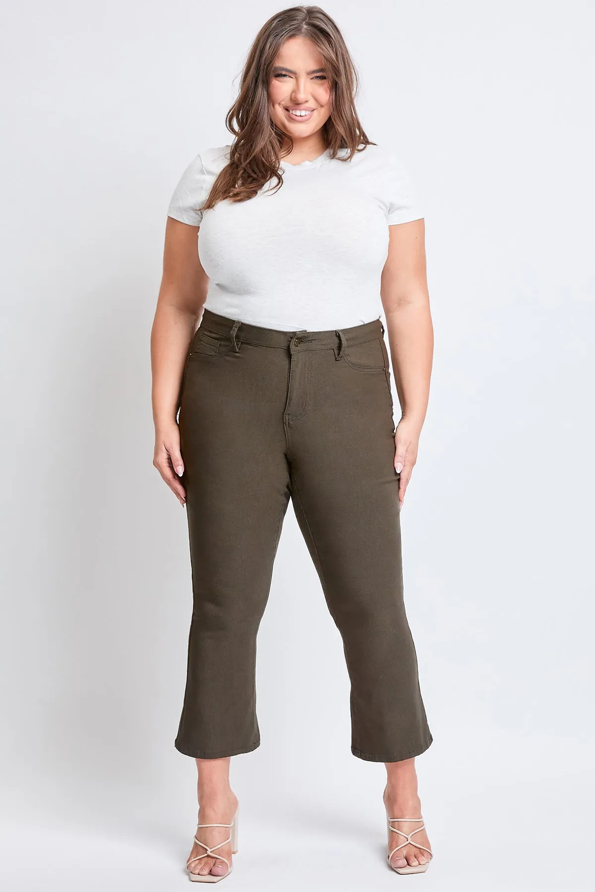 Women´s Plus Hyperstretch Cropped Kick Flare Pants, Dark Olive
